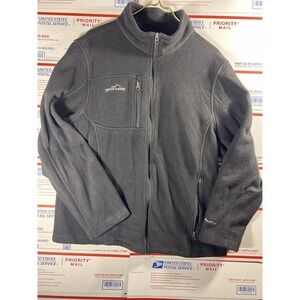 Vintage Eddie Bauer Fleece Sweater Men's XL Black Full Zip Pockets Logo 90s